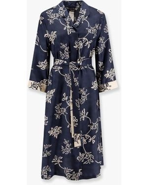 Max Mara Timeo Kaftan Silk Dress With Floral Print - Blue