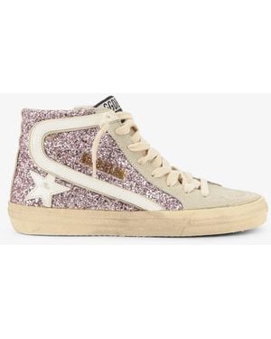 Golden Goose Leather Trainers With All-Over Glitter Detail - White