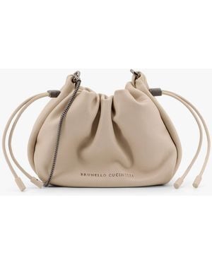 Brunello Cucinelli Bucket Mellow Shoulder Bag - Natural