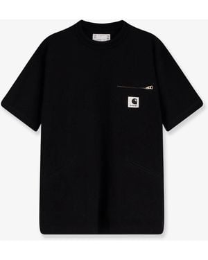 SACAI X CARHARTT WIP Cotton T-Shirt Witht Logo Patch On The Front - Black