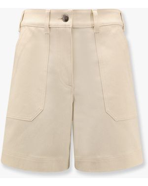 Moncler Stretch Cotton Shorts With Maxi Logo Patch - Natural