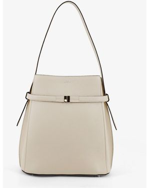 TOTEME Hammered Leather Bucket Bag With Strap On The Front - Natural