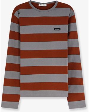 Miu Miu Cotton T-Shirt With Striped Pattern - Brown