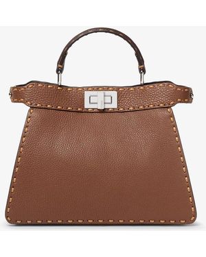 Fendi Peekaboo Iseeu Small Leather Shoulder Bag With Selleria Macro Stitching - Brown
