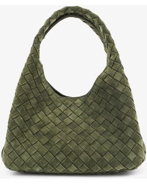 Bottega Veneta Campana Intrecciato Suede Shoulder Bag - Green