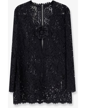 Dolce & Gabbana Lace Dress With Front Flower Detail - Black