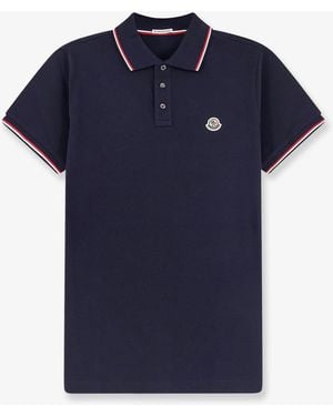 Moncler Cotton Polo Shirt With Logo Patch - Blue