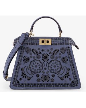 Fendi Peekaboo Iseeu Small Leather Shoulder Bag With Laser-Cut Coral Bandana Motif - Blue