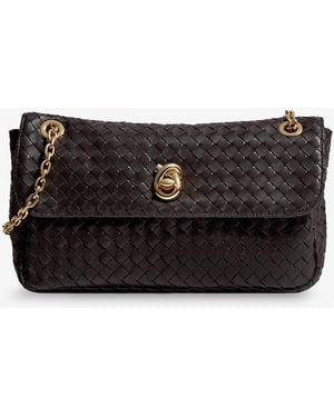 Bottega Veneta Madison Leather Shoulder Bag With Knot Detail - Black