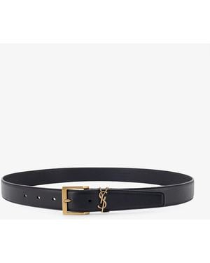 Saint Laurent Cassandre Leather Belt - White