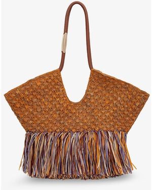 Zimmermann Golden Time Rafia Shoulder Bag With Fringe - Brown