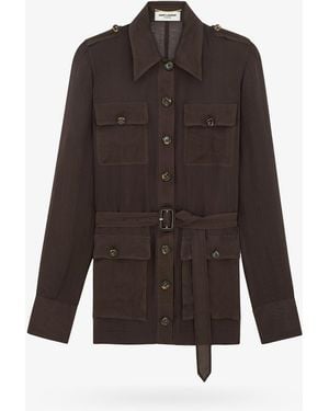 Saint Laurent Organic Silk Dress With Waist Belt - Brown