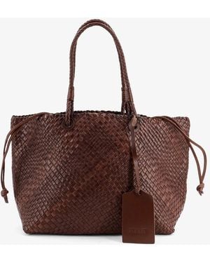 IBELIV Bazika Vegetable Leather Shoulder Bag With Woven Pattern - Brown