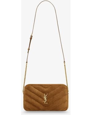 Saint Laurent Loulou Suede Crossbody Bag With Cassandre Logo On The Front - White
