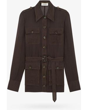 Saint Laurent Organic Silk Dress With Waist Belt - Brown