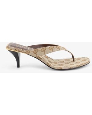 Gucci Vittoria Gg Fabric Flip-Flops Sandals - Natural