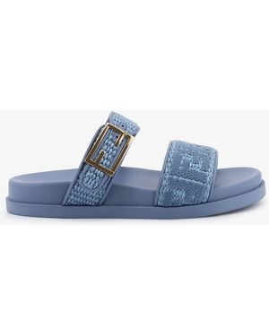 Fendi Feel Woven Rafia Flat Sandals - Blue