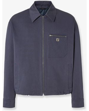 Fendi Cotton Jacket With Ff Detail - Blue