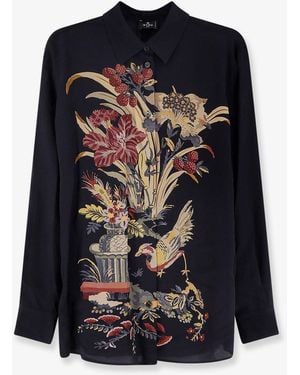 Etro Silk Shirt With Frontal Print - Blue