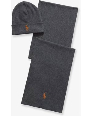Polo Ralph Lauren Cotton Hat And Scarf Set - Grey