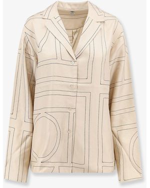 TOTEME Silk Shirt With Monogram Logo Embroidery - Natural