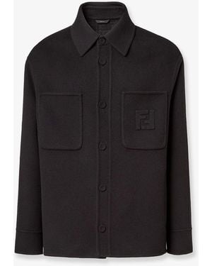 Fendi Wool Coat With Ff Embossed Detail - Black