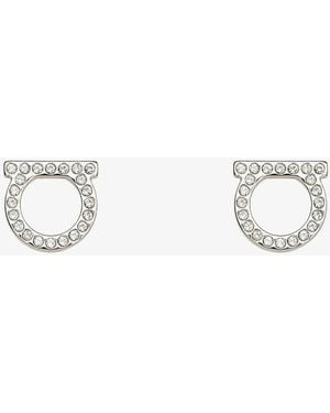 Ferragamo Gancini Crystals Brass Earrings - White