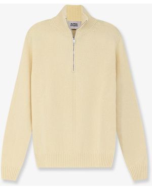 Alpha Studio Wool And Cashmere Half-Zip Cardigan - Natural