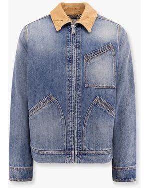 McQueen Washed Ddenim Jacket With Suede Collar - Blue