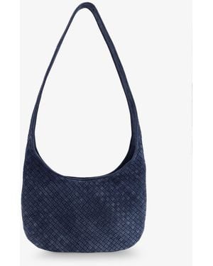 Bottega Veneta Veneto Suede Crossbody Bag With Intrecciato Motif - Blue