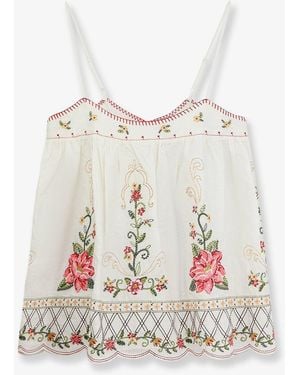 FARM Rio Top Embroidered Linen And Viscose - White