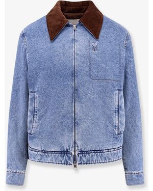 Ami Paris Giubbino Denim Ami De Coeur Imbottito Con Zip - Blu