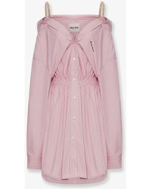 Miu Miu Striped Cotton Shirt Dress - Pink