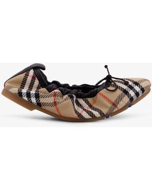 Burberry Fawn Ballerinas With Traditional Check Motif - Natural