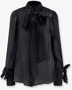 ACTUALEE Satin Shirt With Padded Shoulders - Black