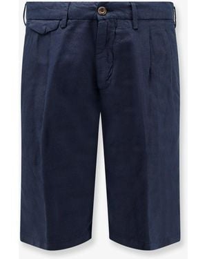 NUGNES 1920 Modern Fit Linen And Cotton Bermuda Shorts - Blue
