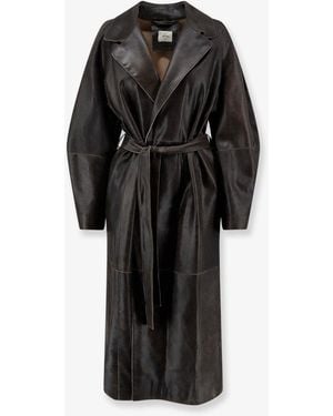 Alysi Heavy Leather Coat With Vintage Effect - Black