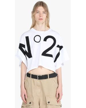 N°21 Logo-print Cropped T-shirt - Grey