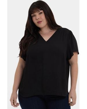 NYDJ Pleated Flutter Sleeved Blouse - Black