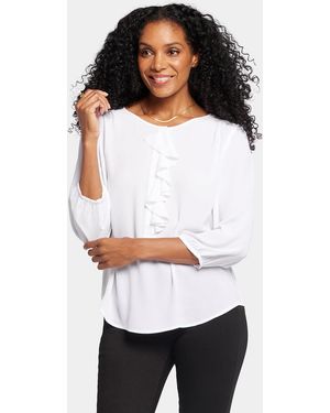 NYDJ Flounce Front Blouse In Optic White - Black