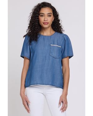 NYDJ Puff Sleeved T-shirt In Medium Indigo - Blue