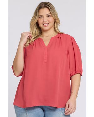 NYDJ Short Puff Sleeved Popover Top In Plus Size In Chrysanthemum - Blue