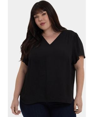 NYDJ Pleated Flutter Sleeved Blouse - Black