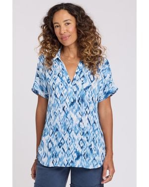 NYDJ Becky Short Sleeved Blouse In Blue Visions