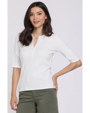 NYDJ Ribbed Elbow Sleeved Henley In Optic White