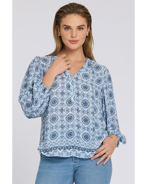 NYDJ Puff Sleeved Popover Top In Azure Sky - Yellow