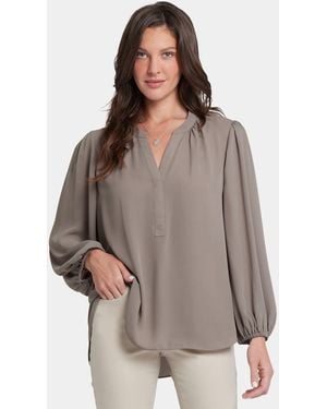NYDJ Puff Sleeved Popover Top In Saddlewood - Yellow