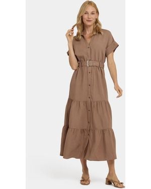 NYDJ Belted Tiered Shirtdress In Toasted Coconut - Brown