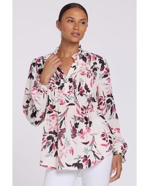 NYDJ Pleated Front Tunic Top In Starlight Garden - Gray