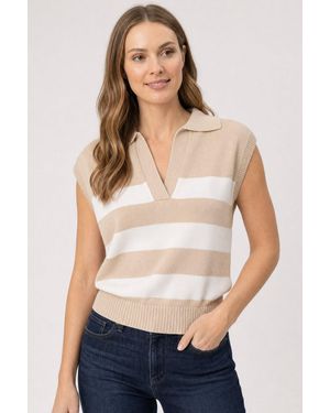 NYDJ X Elan Sleeveless Striped Top In Beige Stripe - White